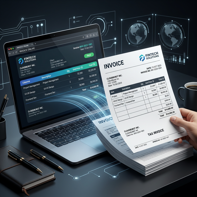 High definition 3D invoice layout being transformed carefully into a secure PDF document for billing