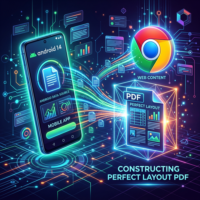 Illustration of an Android smartphone and Google Chrome exchanging data to save web pages as PDFs